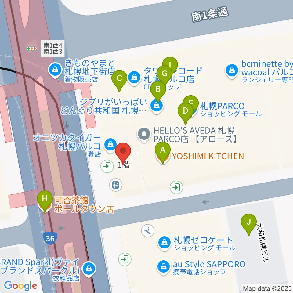 島村楽器 札幌パルコ店 周辺のファミレス・ファーストフード一覧地図