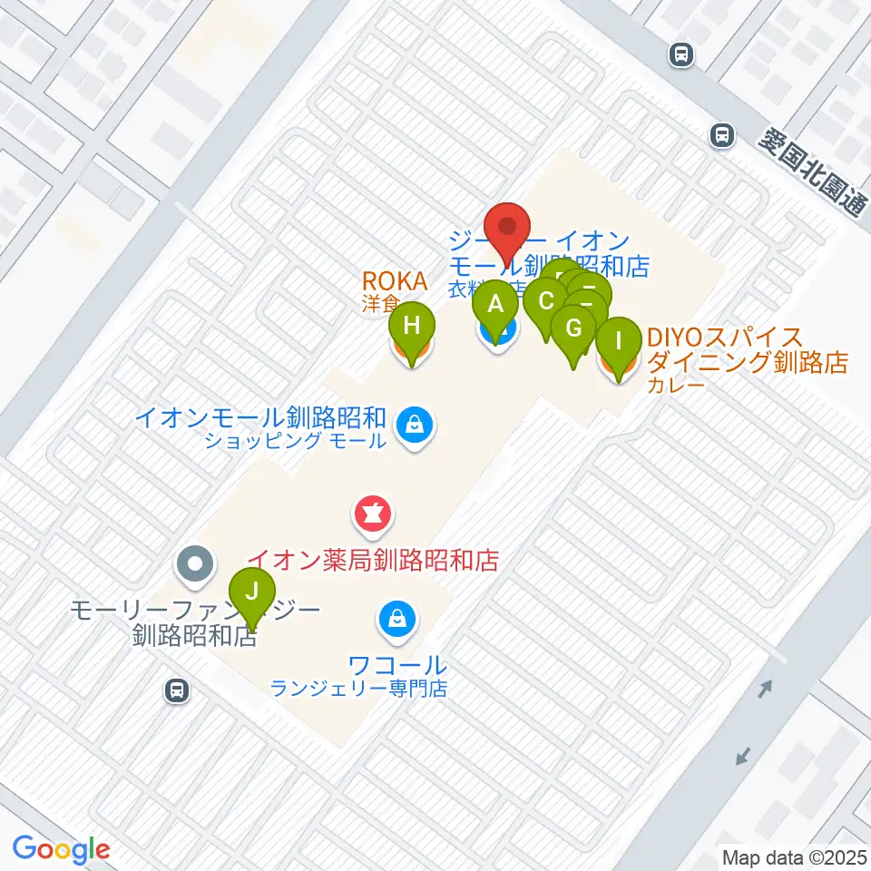 島村楽器 イオンモール釧路昭和店周辺のファミレス・ファーストフード一覧地図