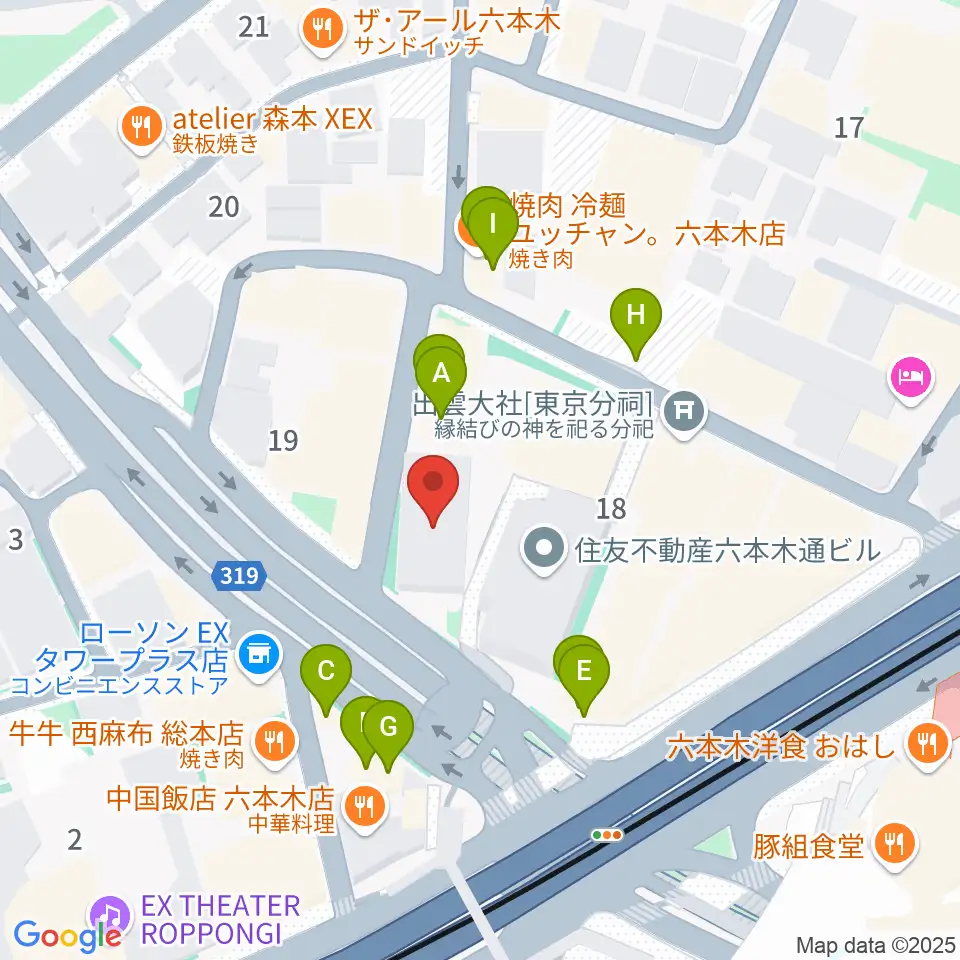 クロスコ六本木スタジオ周辺のファミレス・ファーストフード一覧地図