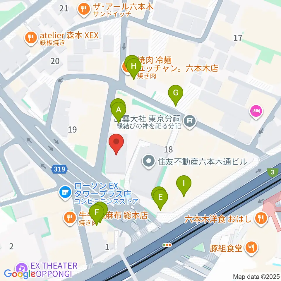 クロスコ六本木スタジオ周辺のファミレス・ファーストフード一覧地図