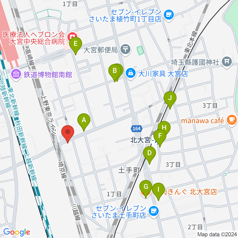 パンダスタジオさいたま周辺のファミレス・ファーストフード一覧地図