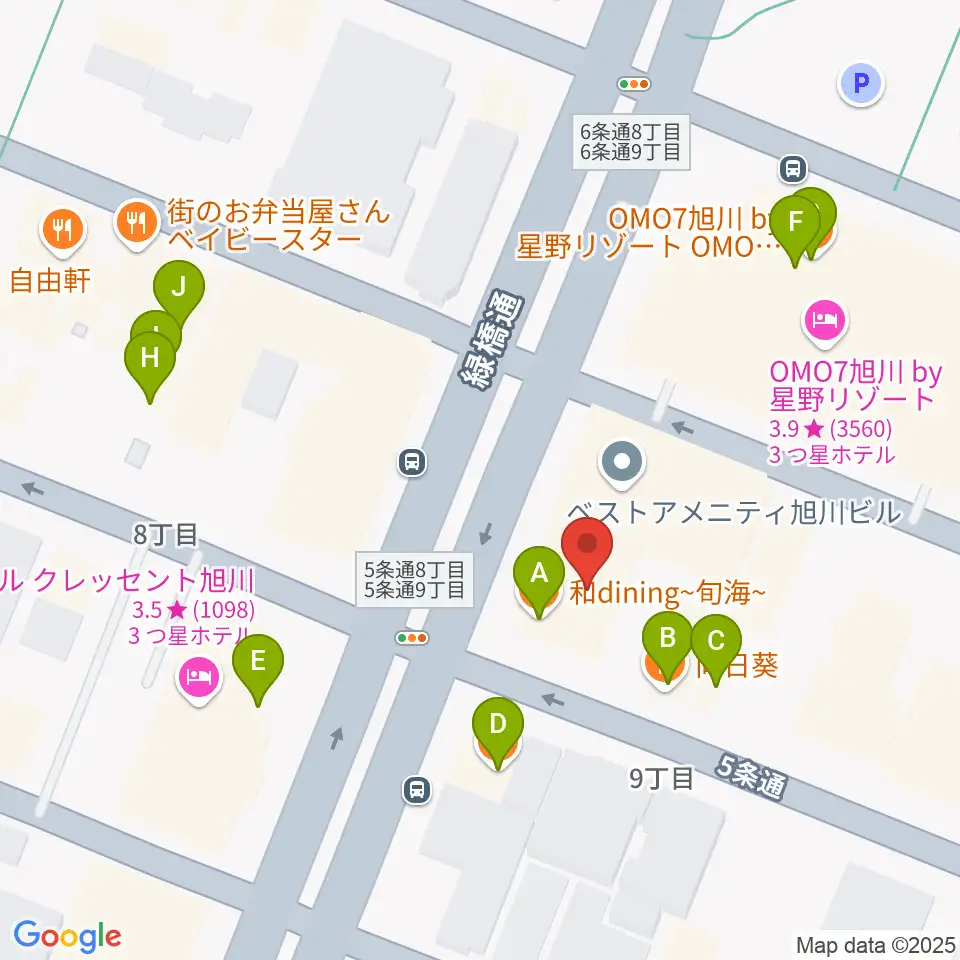 カワイ旭川ショップ周辺のファミレス・ファーストフード一覧地図