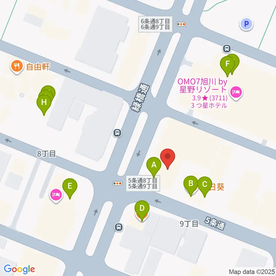 カワイ旭川ショップ周辺のファミレス・ファーストフード一覧地図