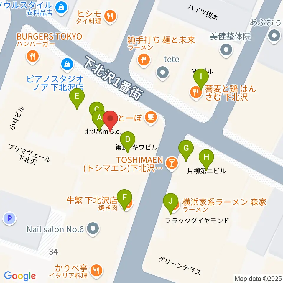 下北沢ラウン周辺のファミレス・ファーストフード一覧地図