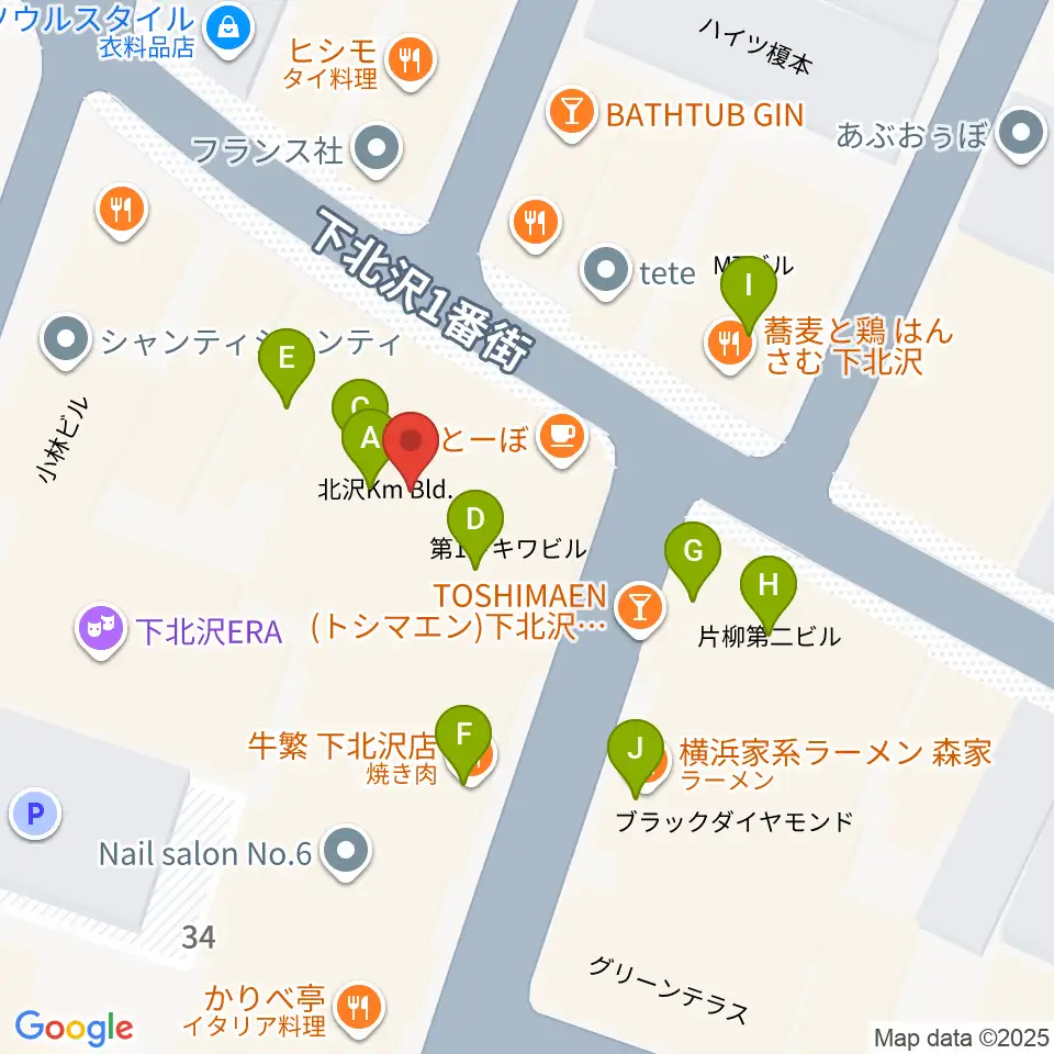 下北沢ラウン周辺のファミレス・ファーストフード一覧地図