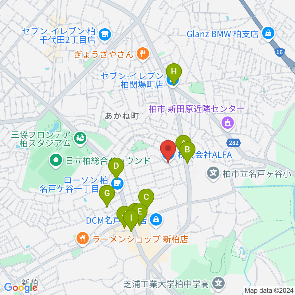 インターネットラジオ局ALFA周辺のファミレス・ファーストフード一覧地図