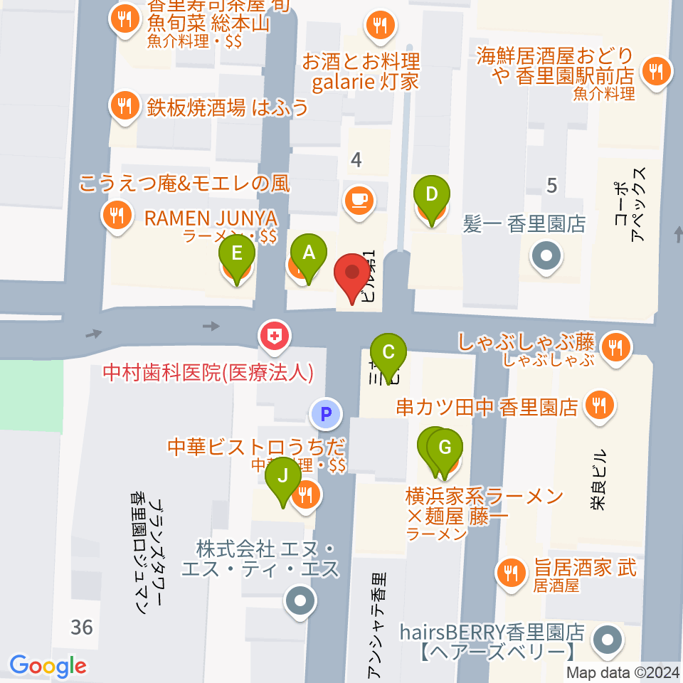 第一楽器 香里店周辺のファミレス・ファーストフード一覧地図