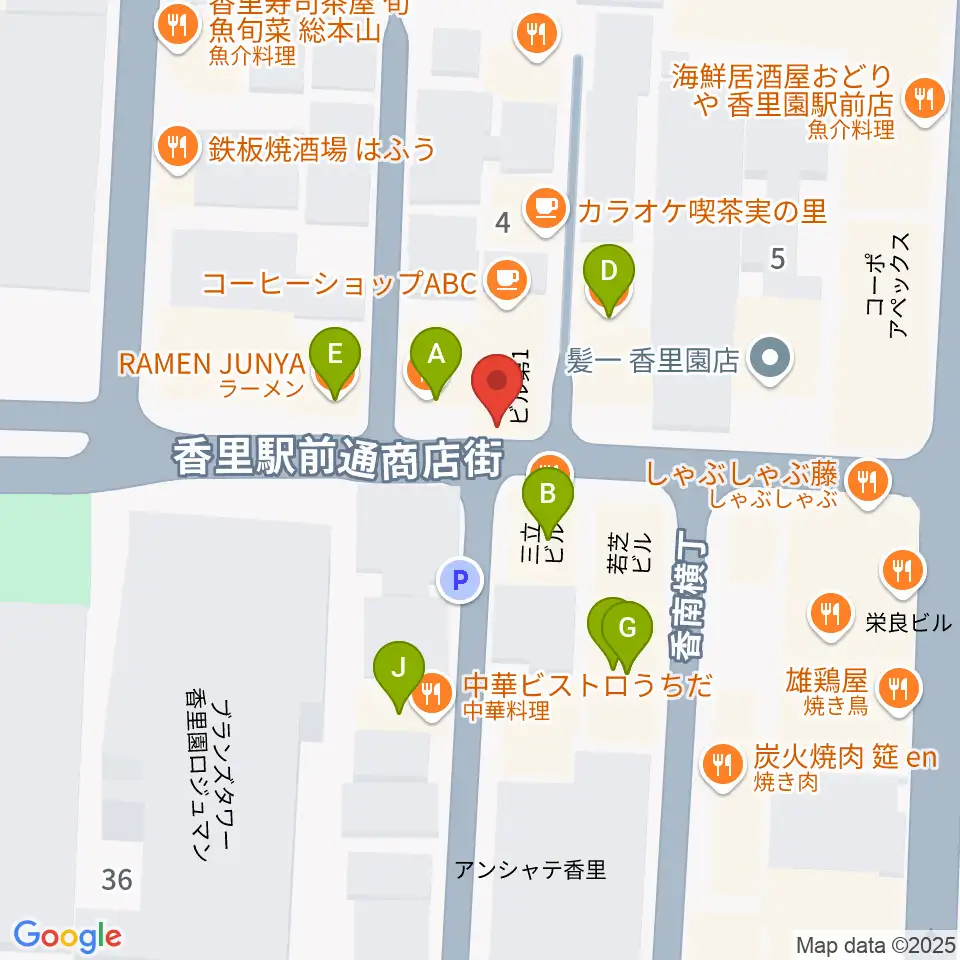 第一楽器 香里店周辺のファミレス・ファーストフード一覧地図