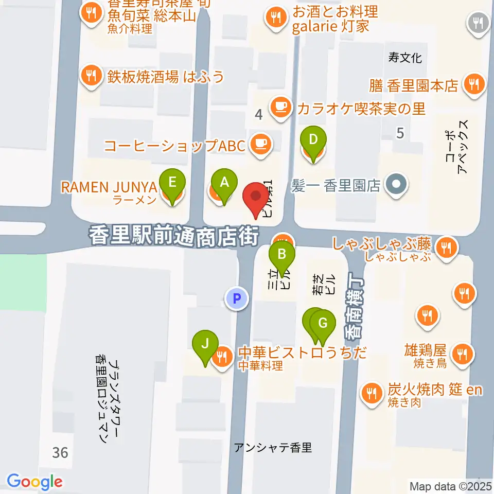 第一楽器 香里店周辺のファミレス・ファーストフード一覧地図