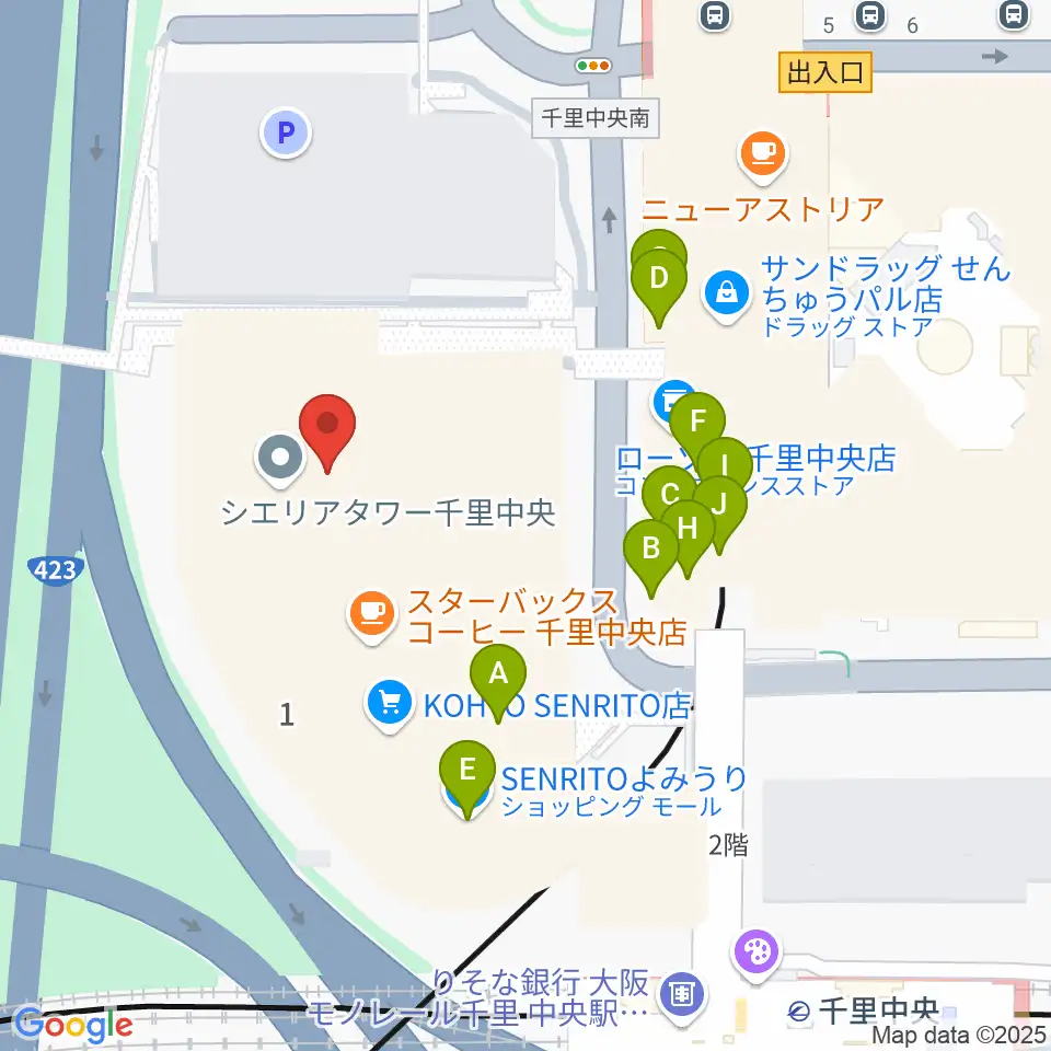 第一楽器 千里中央教室周辺のファミレス・ファーストフード一覧地図