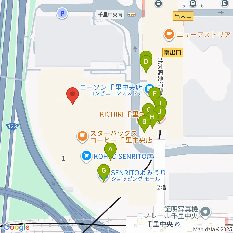第一楽器 千里中央教室周辺のファミレス・ファーストフード一覧地図