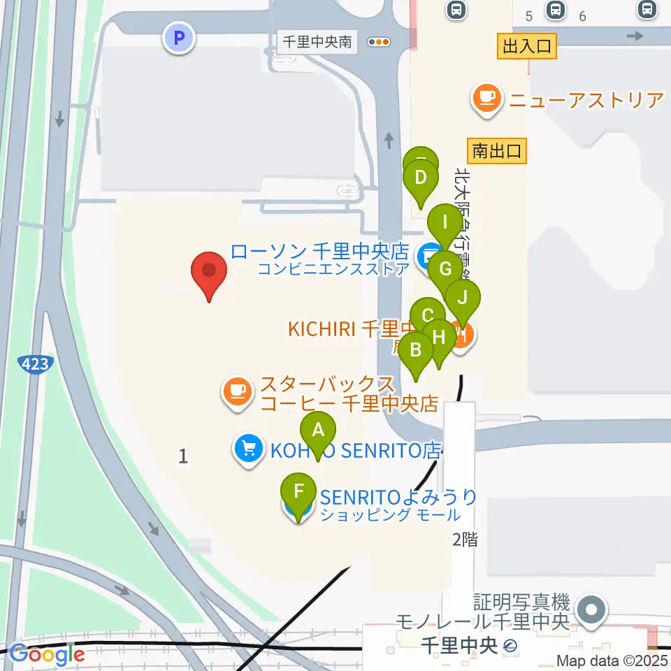 第一楽器 千里中央教室周辺のファミレス・ファーストフード一覧地図