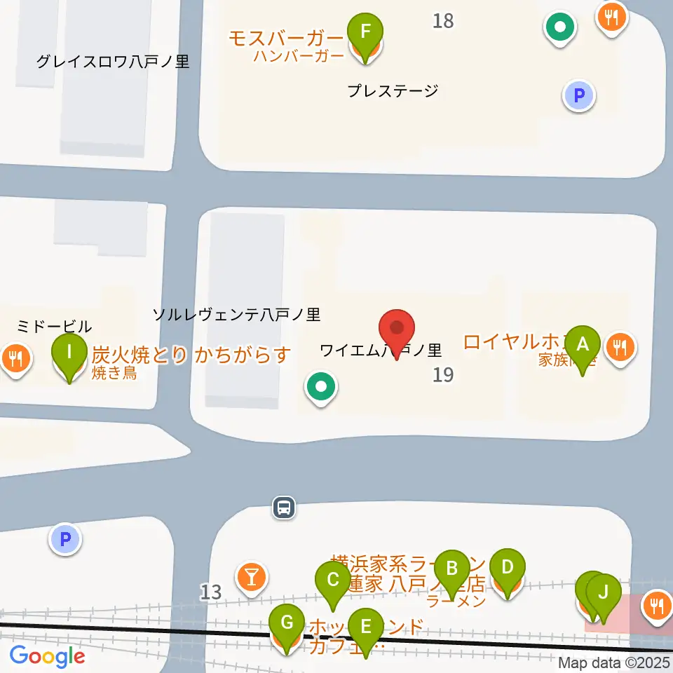 第一楽器 八戸ノ里店周辺のファミレス・ファーストフード一覧地図