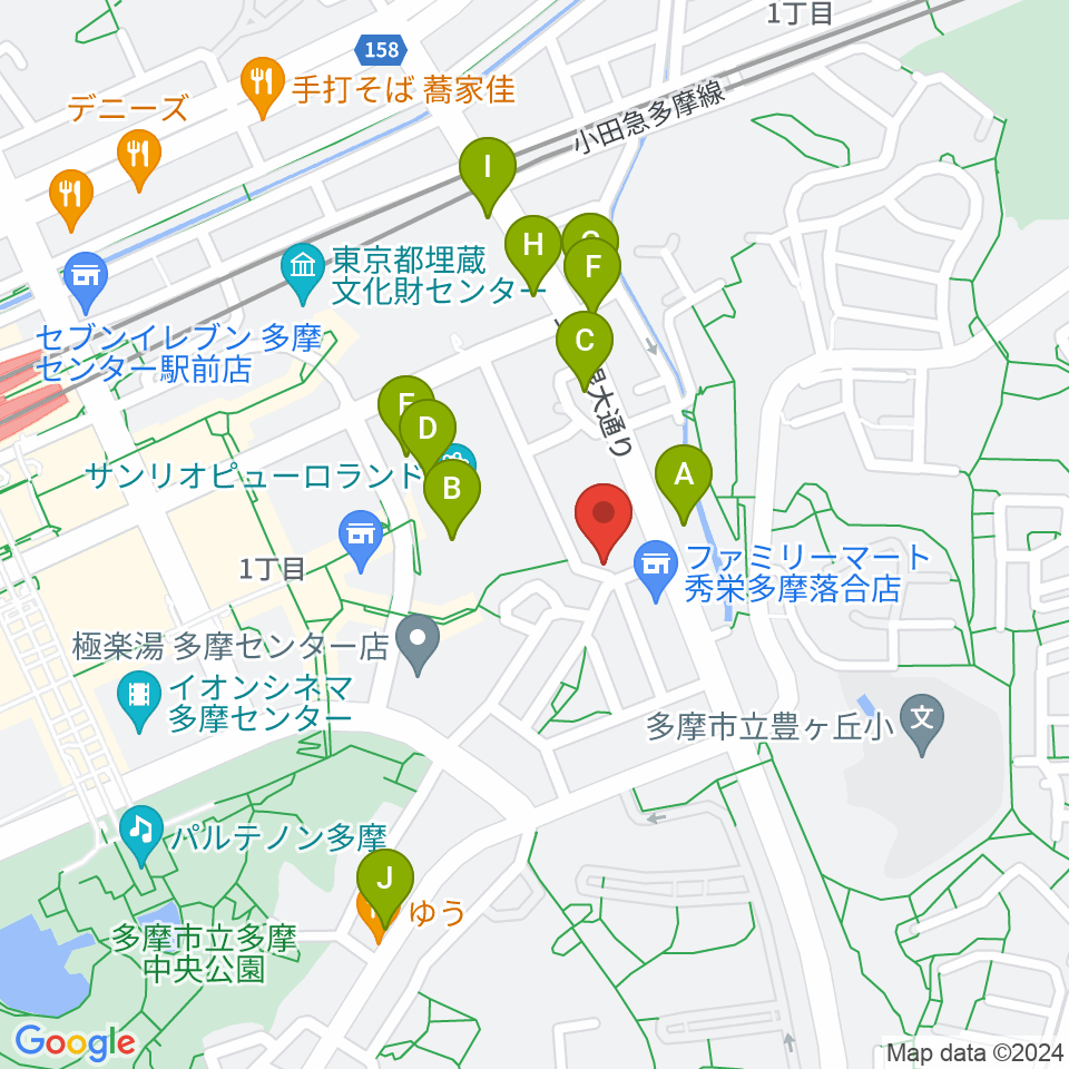 多摩コルコバード周辺のファミレス・ファーストフード一覧地図