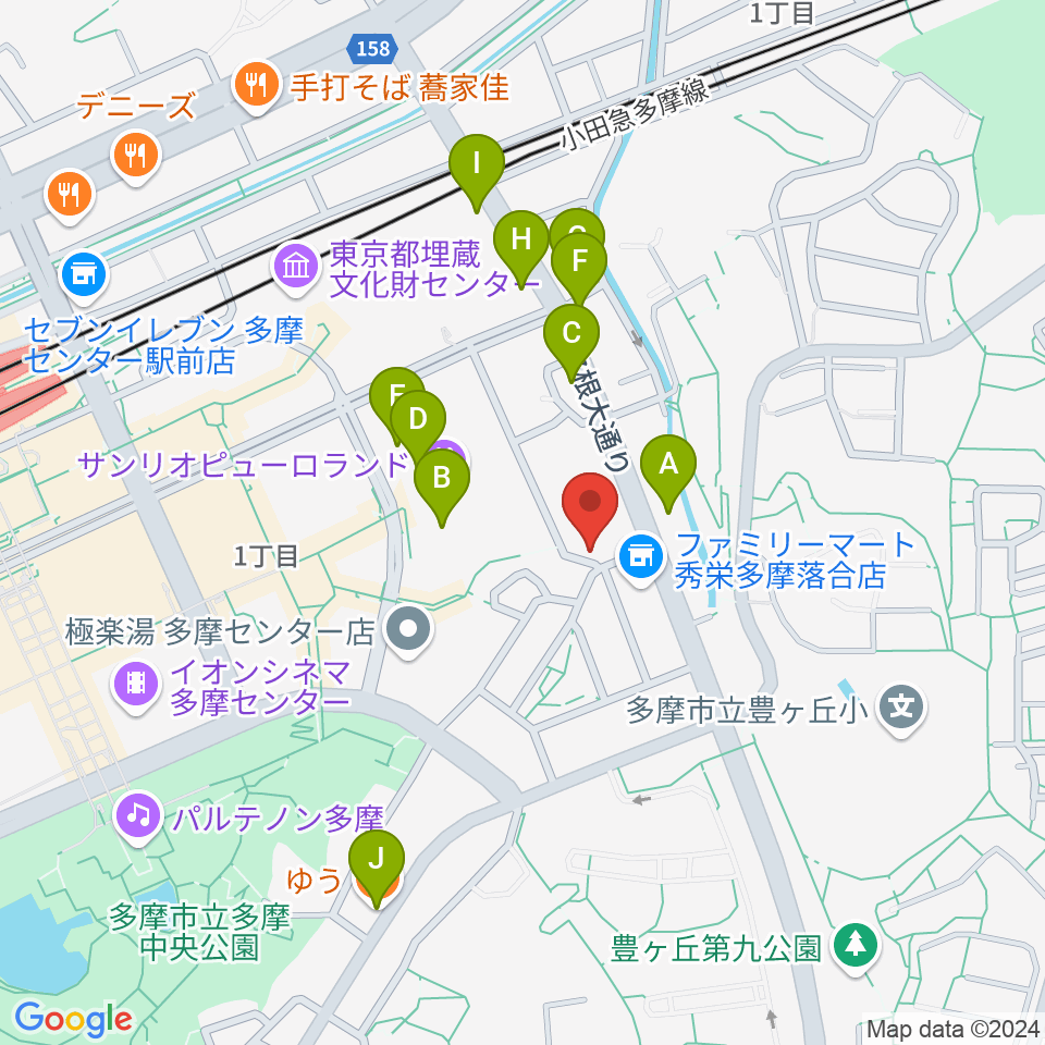 多摩コルコバード周辺のファミレス・ファーストフード一覧地図