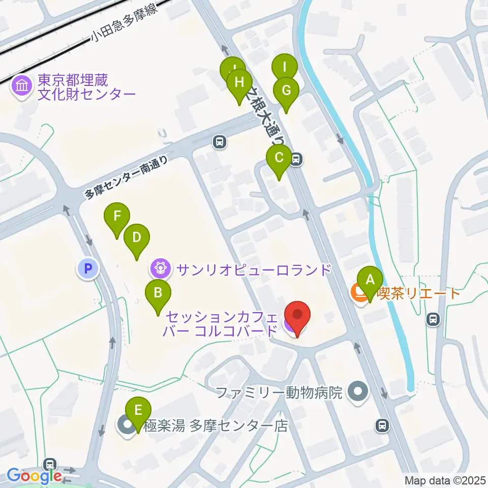 多摩コルコバード周辺のファミレス・ファーストフード一覧地図
