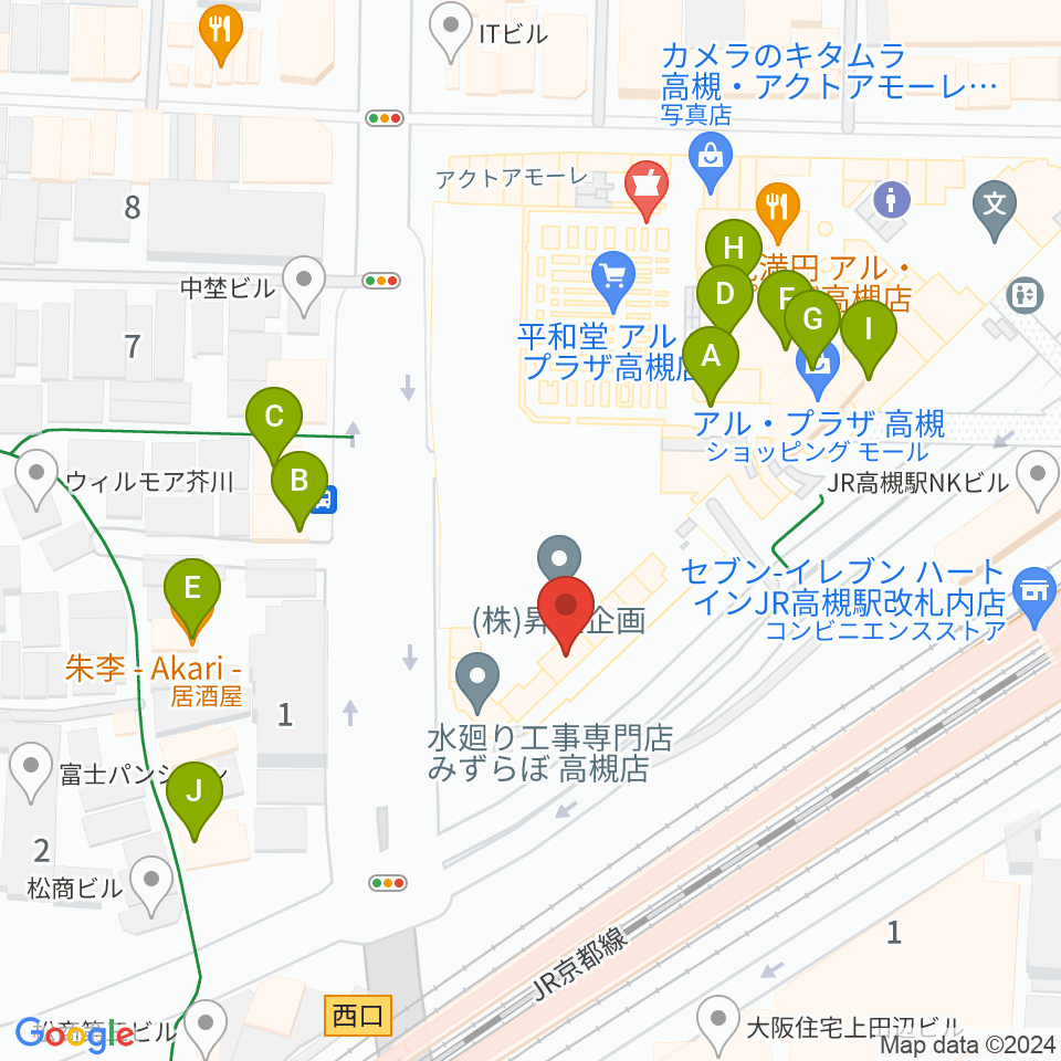 第一楽器 高槻店周辺のファミレス・ファーストフード一覧地図