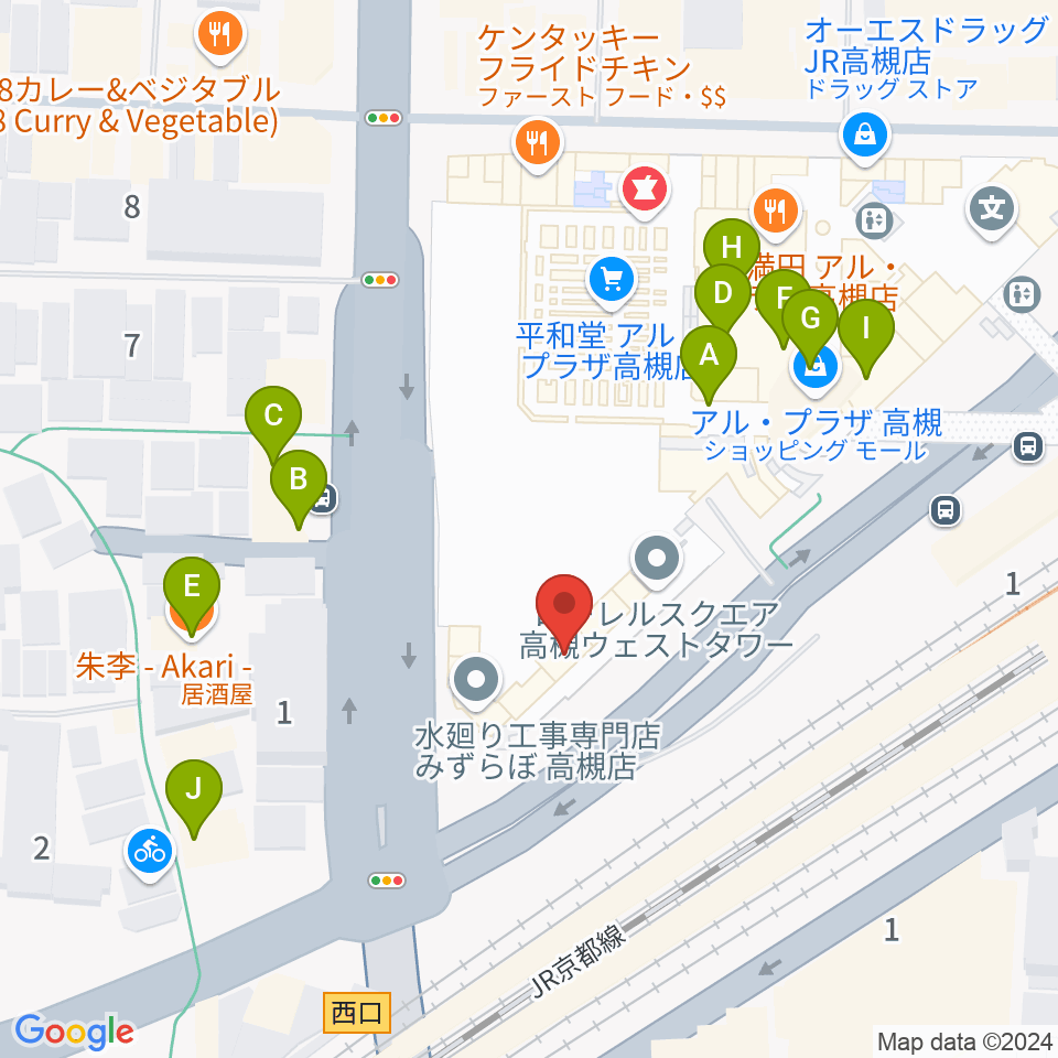 第一楽器 高槻店周辺のファミレス・ファーストフード一覧地図