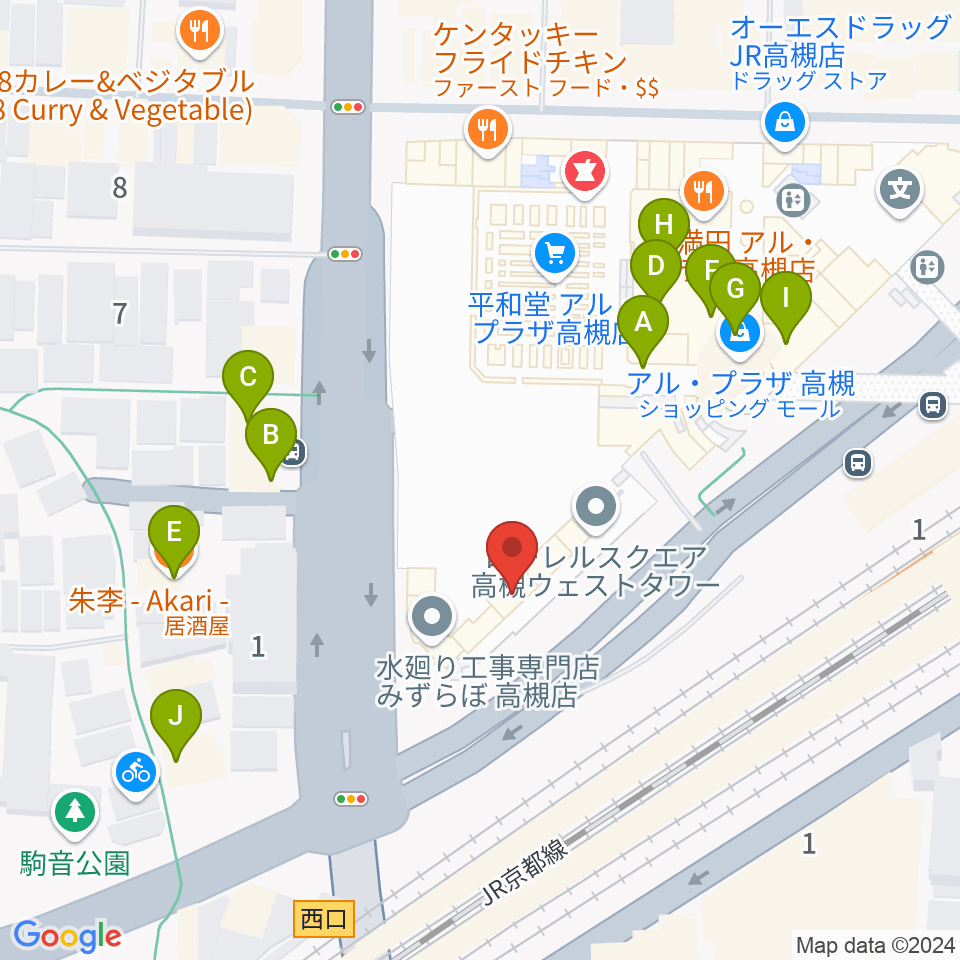 第一楽器 高槻店周辺のファミレス・ファーストフード一覧地図