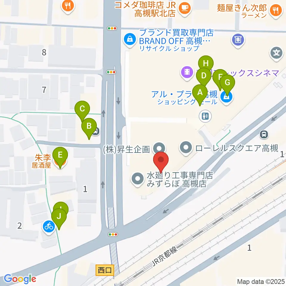第一楽器 高槻店周辺のファミレス・ファーストフード一覧地図