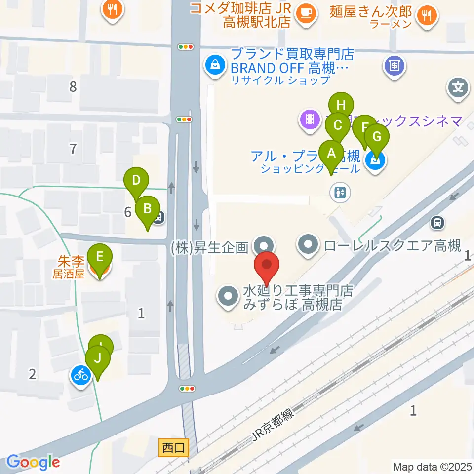 第一楽器 高槻店周辺のファミレス・ファーストフード一覧地図