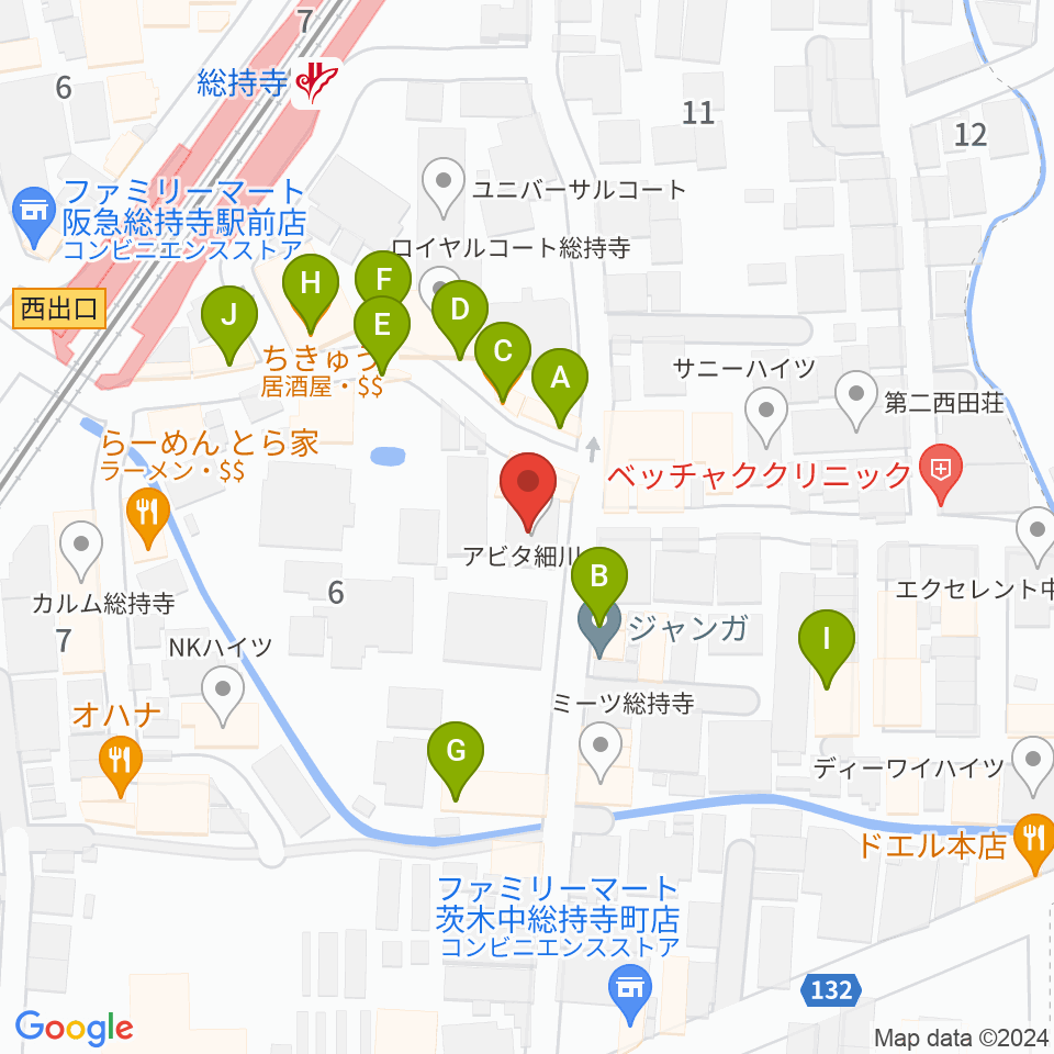 アマービレ楽器周辺のファミレス・ファーストフード一覧地図