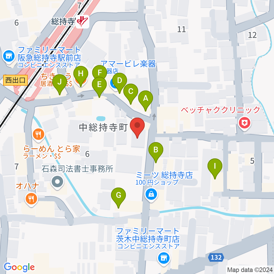 アマービレ楽器周辺のファミレス・ファーストフード一覧地図