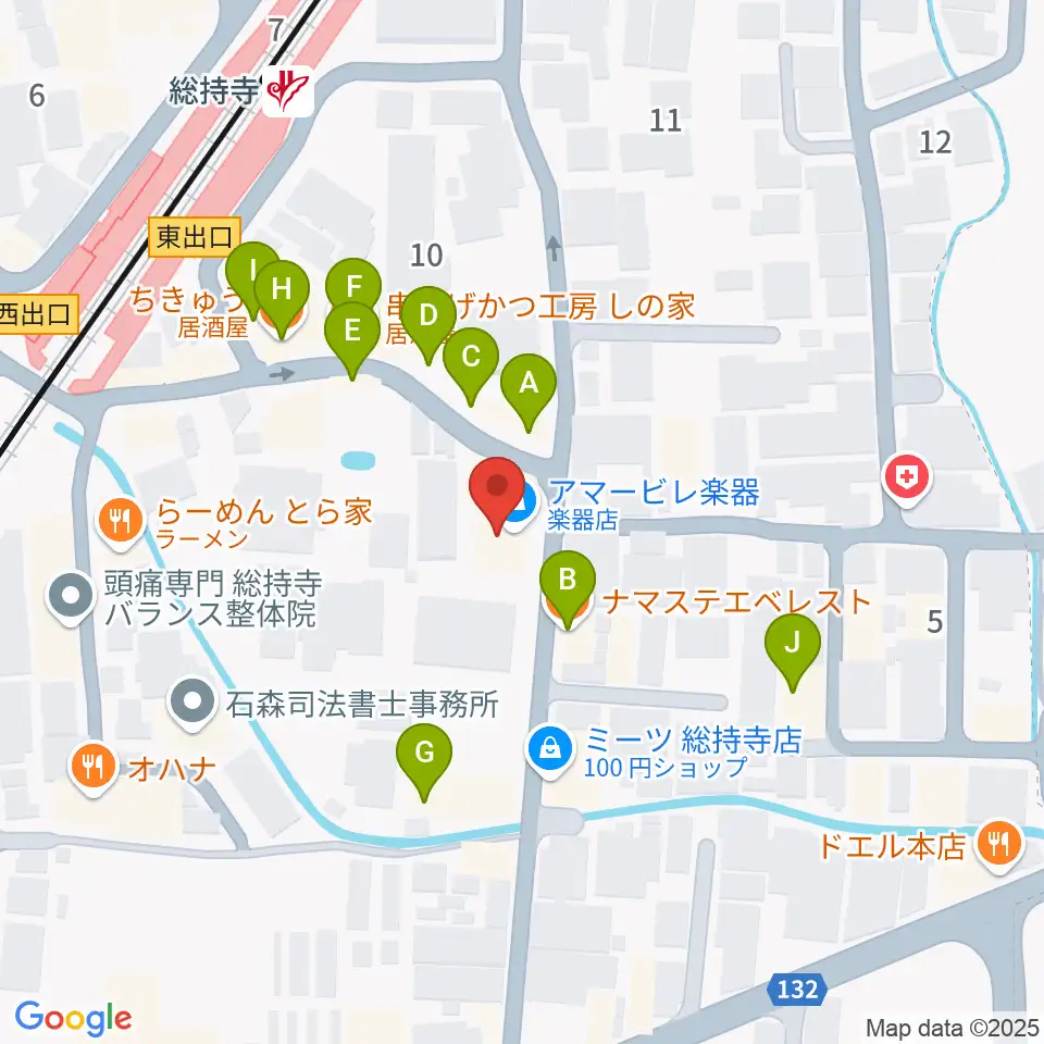 アマービレ楽器周辺のファミレス・ファーストフード一覧地図