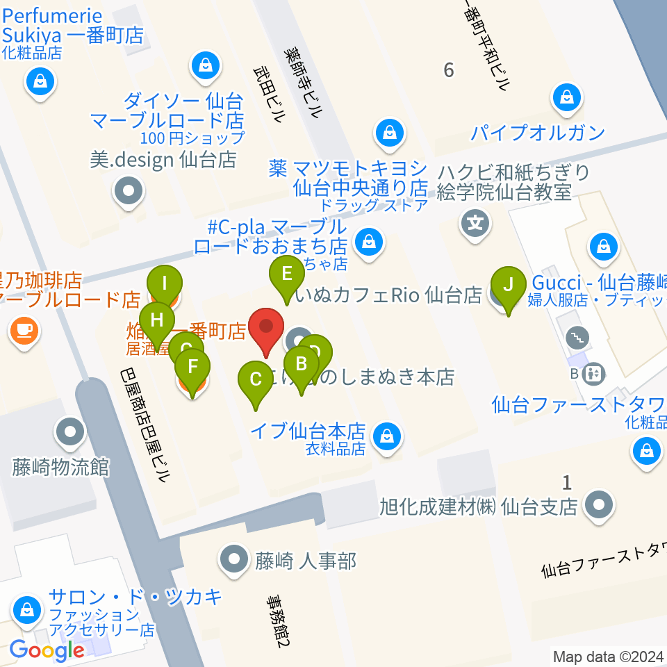 BIGBOSS仙台周辺のファミレス・ファーストフード一覧地図