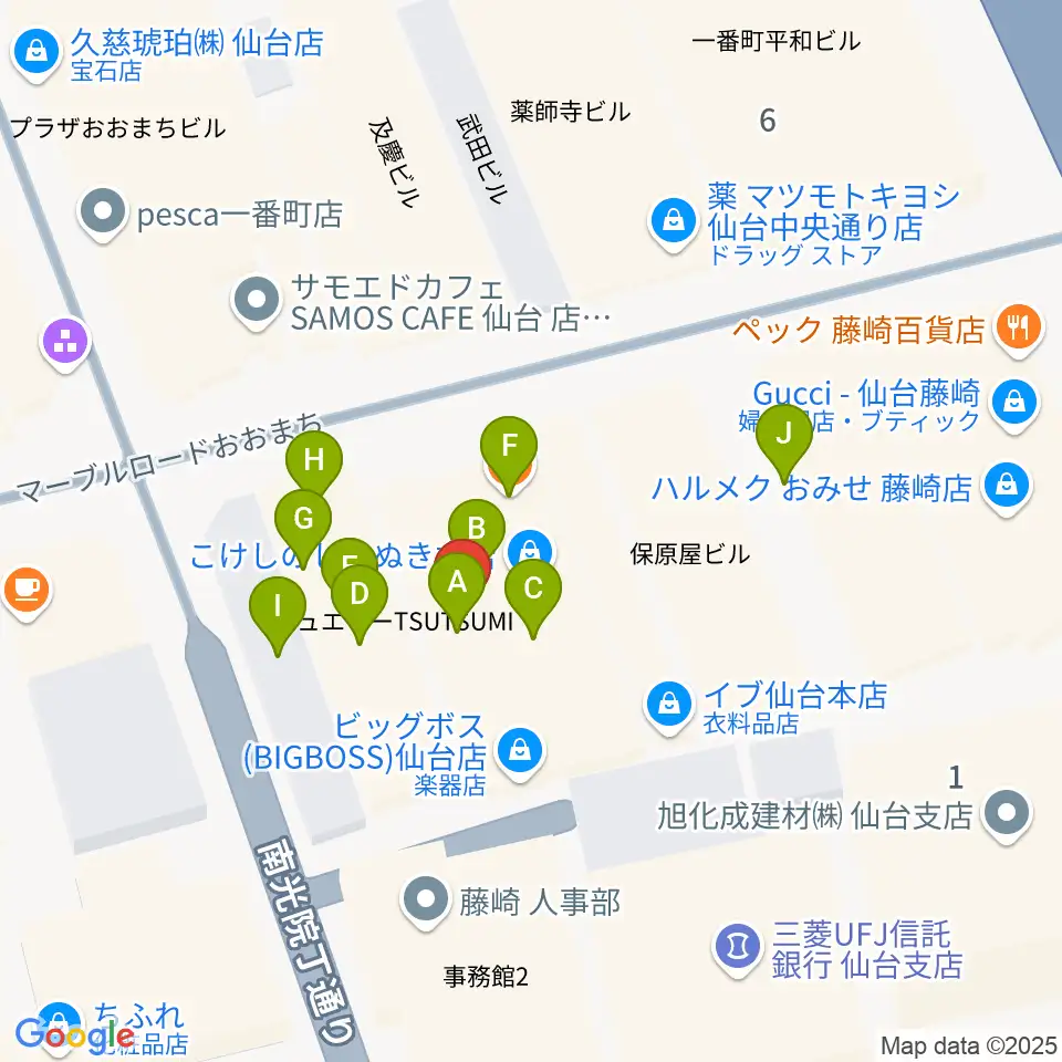 BIGBOSS仙台周辺のファミレス・ファーストフード一覧地図