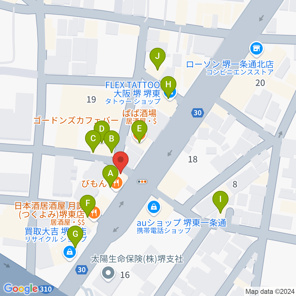 カルロスギター周辺のファミレス・ファーストフード一覧地図