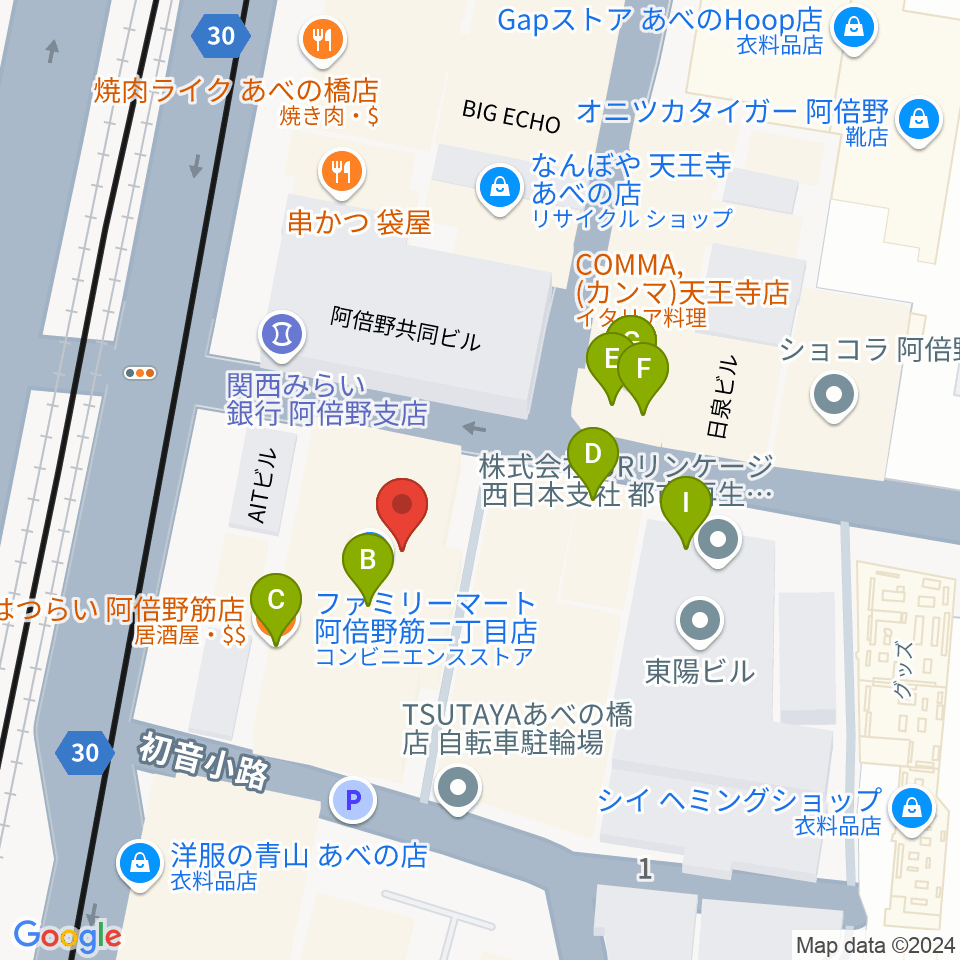 ワタナベ楽器店 音楽館周辺のファミレス・ファーストフード一覧地図