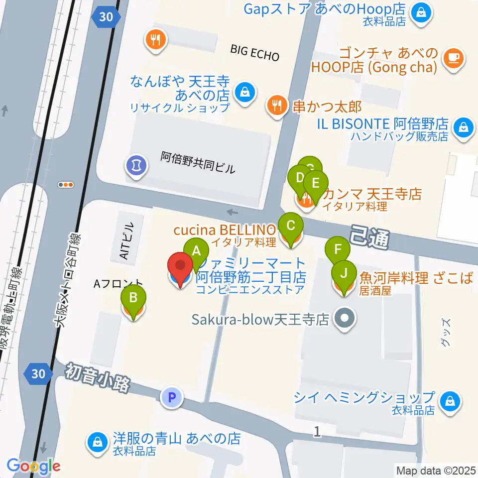 ワタナベ楽器店 音楽館周辺のファミレス・ファーストフード一覧地図
