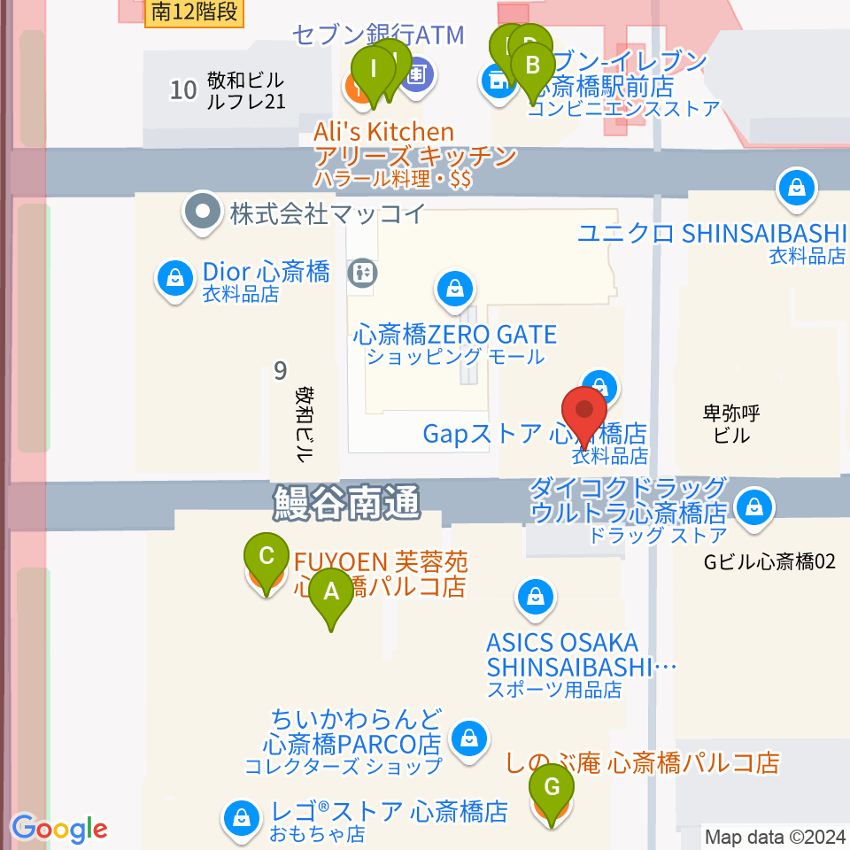 三木楽器 心斎橋店周辺のファミレス・ファーストフード一覧地図