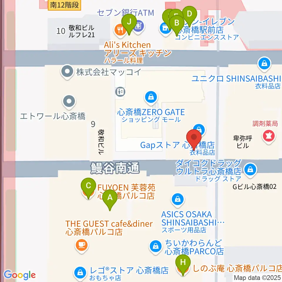 三木楽器 心斎橋店周辺のファミレス・ファーストフード一覧地図