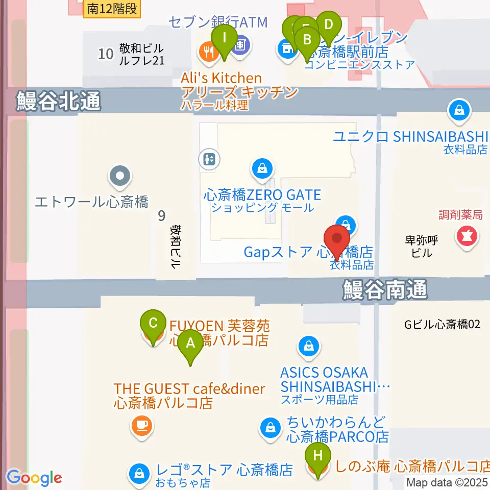 三木楽器 心斎橋店周辺のファミレス・ファーストフード一覧地図