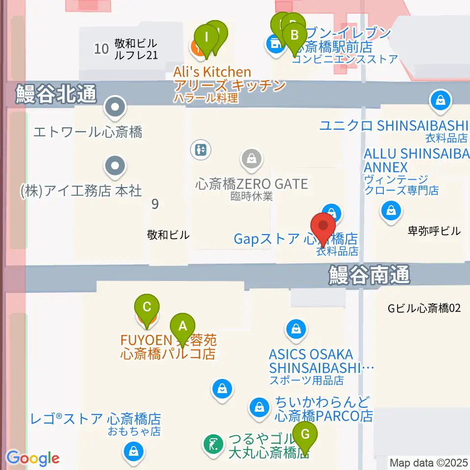 三木楽器 心斎橋店周辺のファミレス・ファーストフード一覧地図