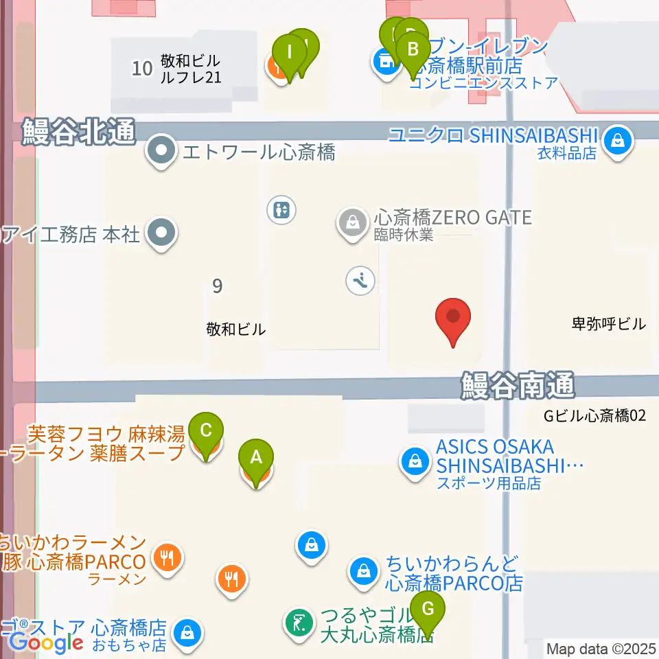 三木楽器 心斎橋店周辺のファミレス・ファーストフード一覧地図