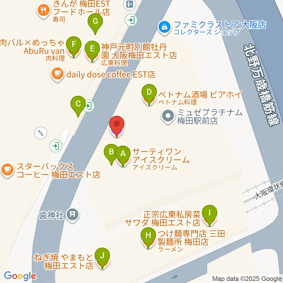 ドルチェ・アートホールOsaka周辺のファミレス・ファーストフード一覧地図