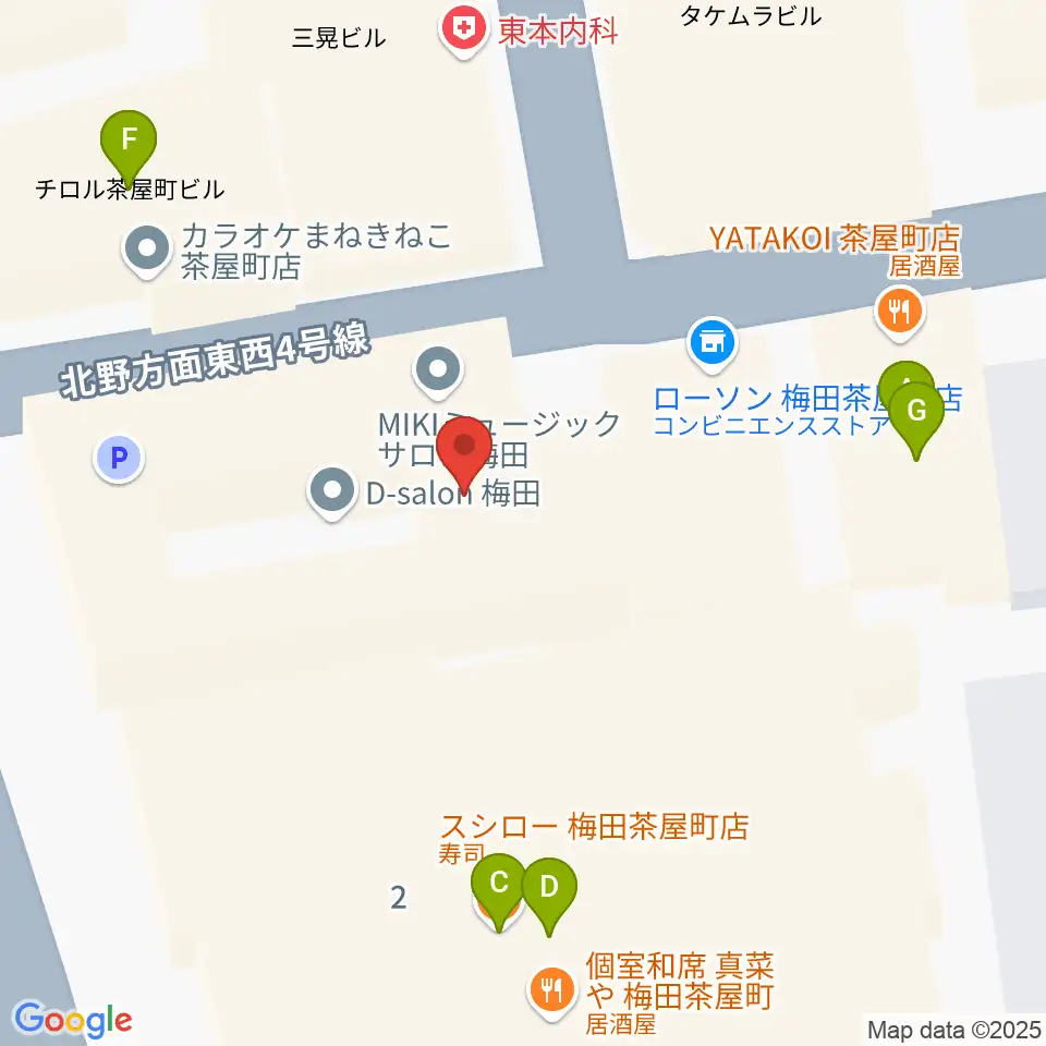 MIKIミュージックサロン梅田周辺のファミレス・ファーストフード一覧地図
