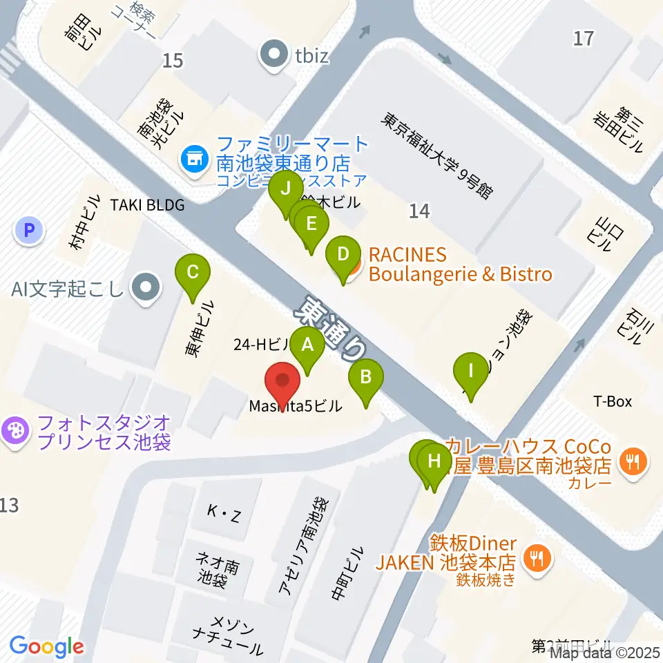 池袋mono周辺のファミレス・ファーストフード一覧地図