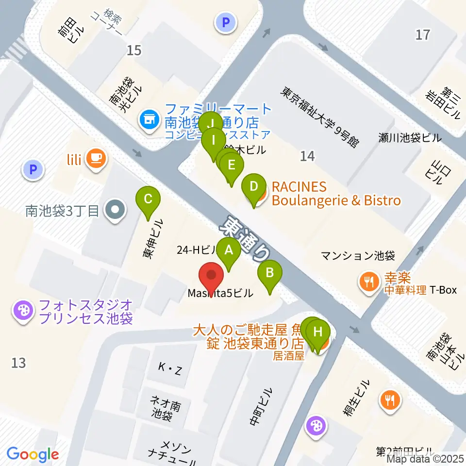 池袋mono周辺のファミレス・ファーストフード一覧地図