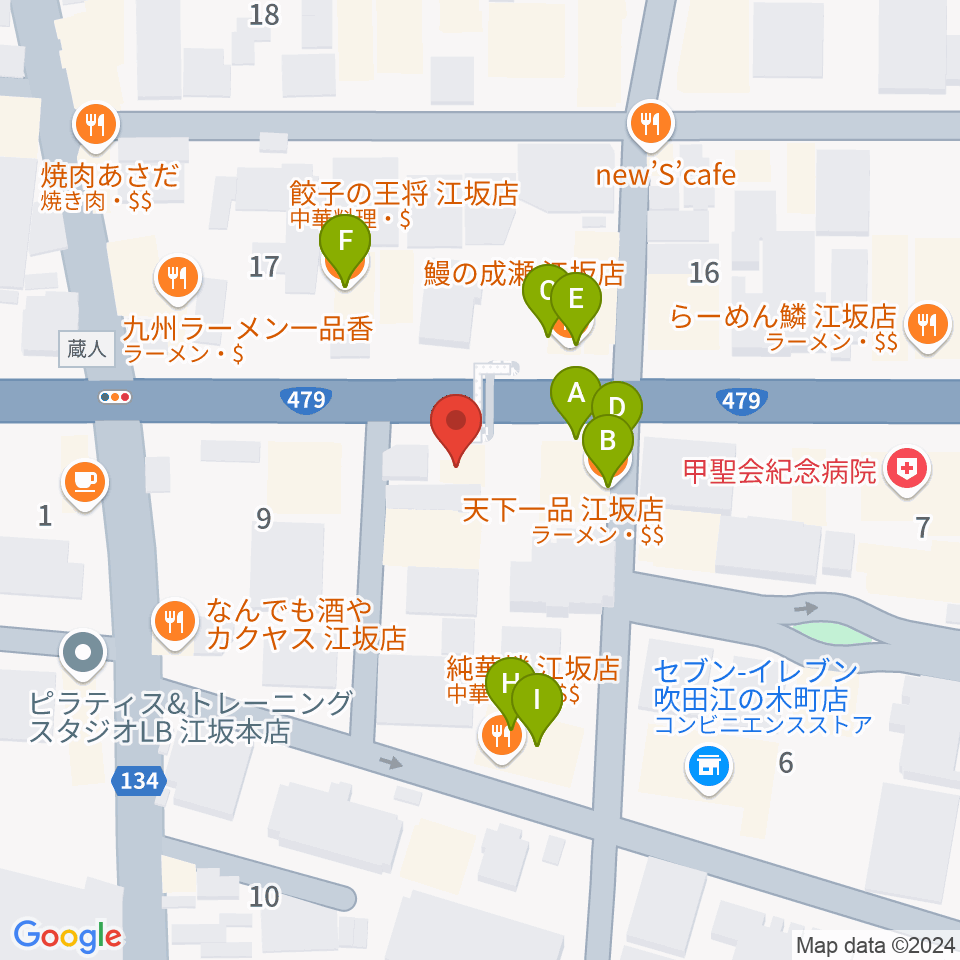 江坂ツインリバーブ周辺のファミレス・ファーストフード一覧地図