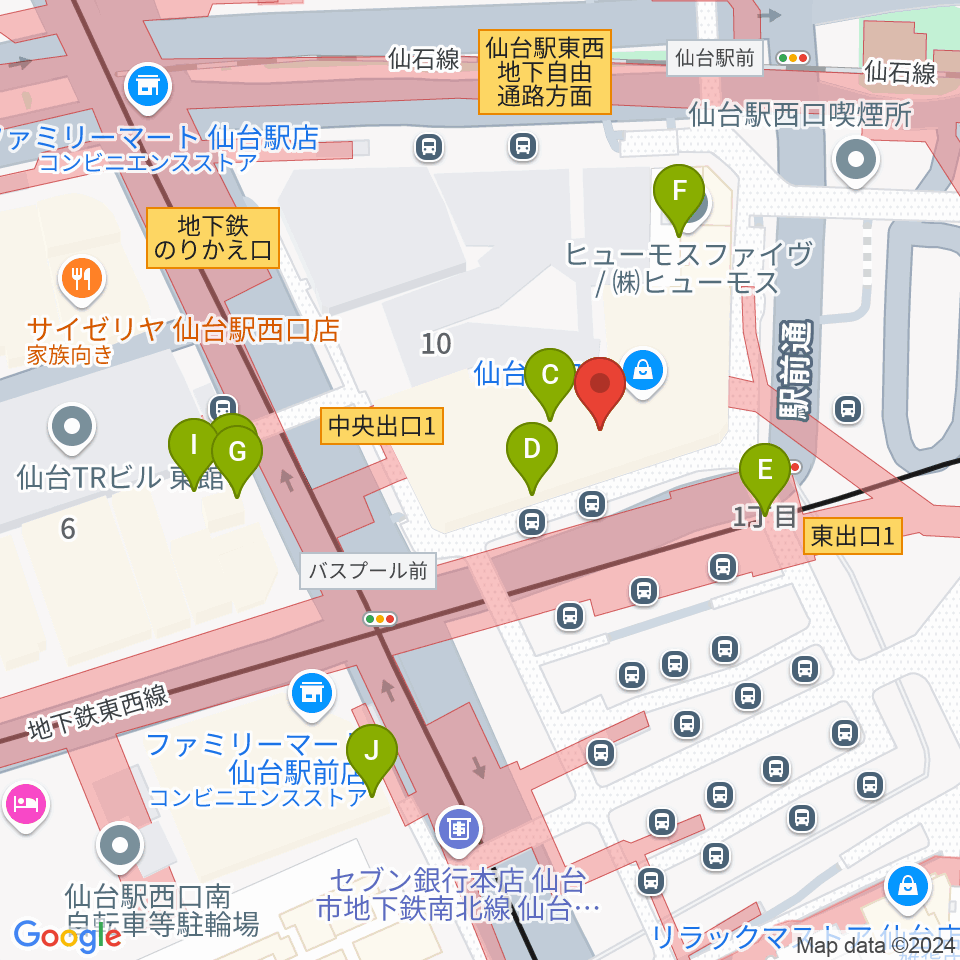 島村楽器 仙台ロフト店周辺のファミレス・ファーストフード一覧地図