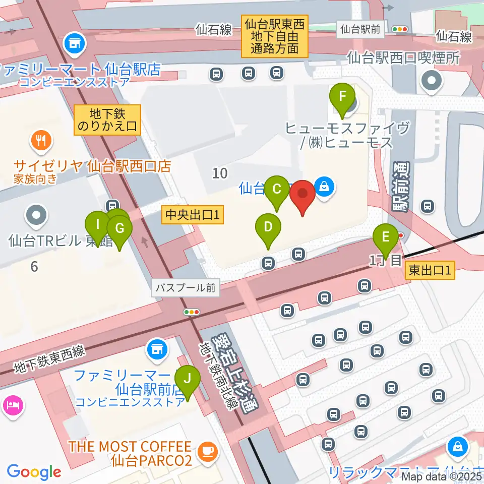 島村楽器 仙台ロフト店周辺のファミレス・ファーストフード一覧地図