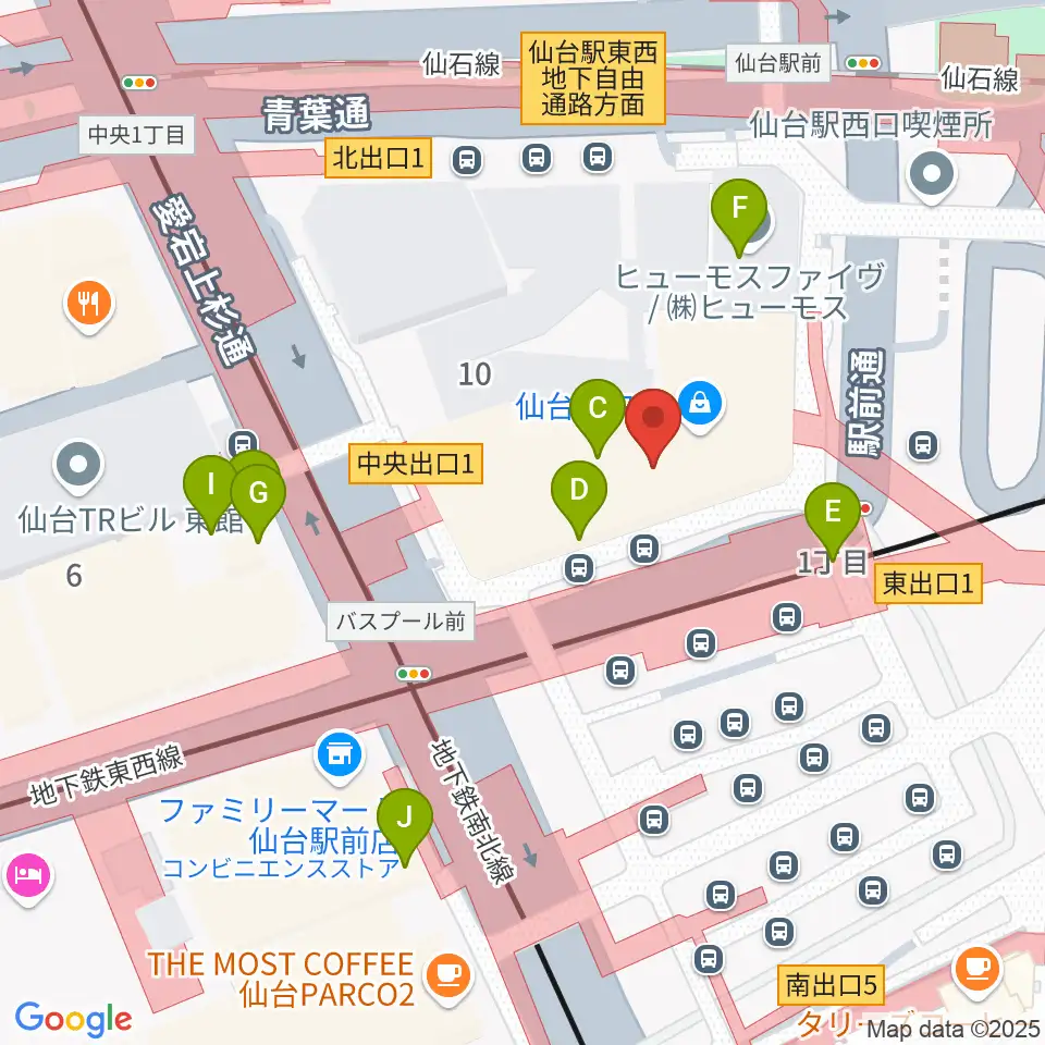 島村楽器 仙台ロフト店周辺のファミレス・ファーストフード一覧地図