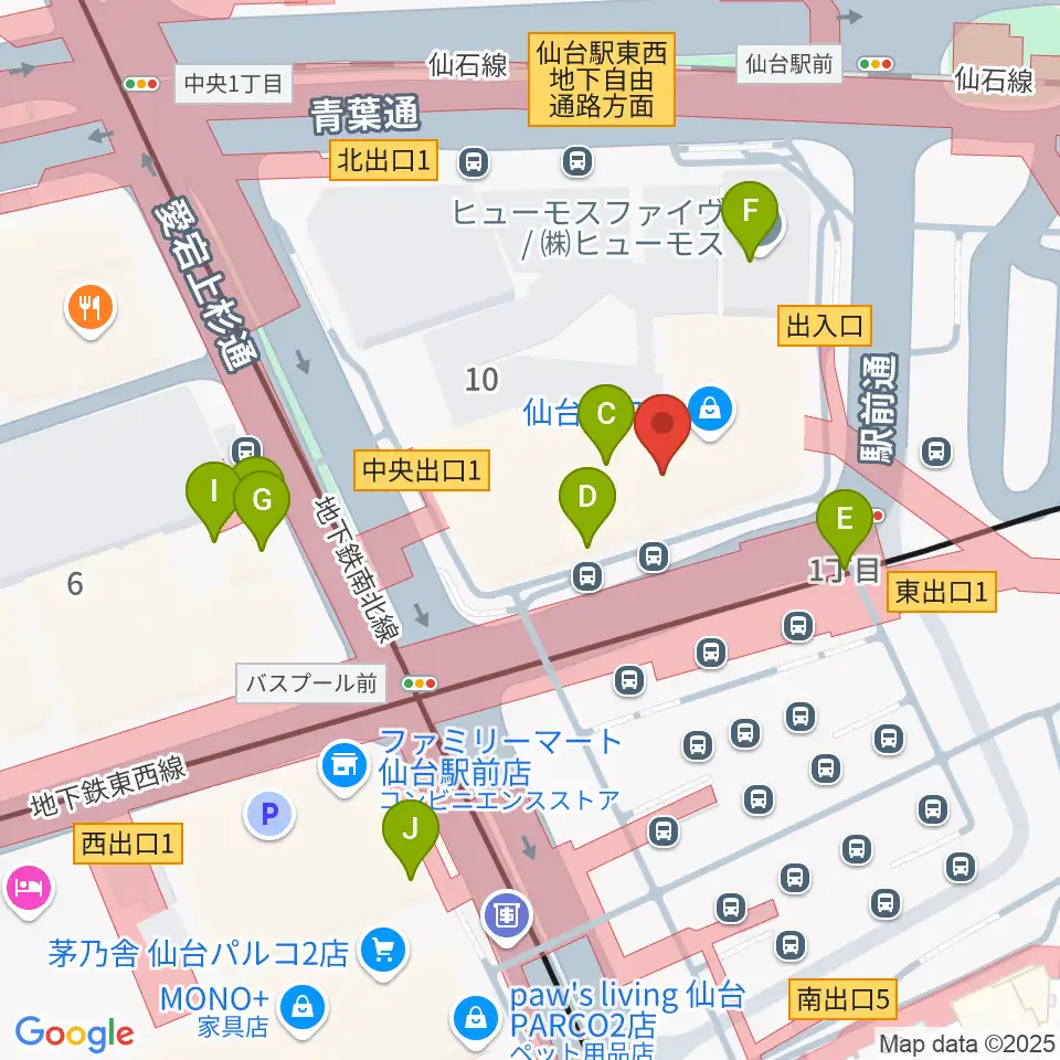 島村楽器 仙台ロフト店周辺のファミレス・ファーストフード一覧地図