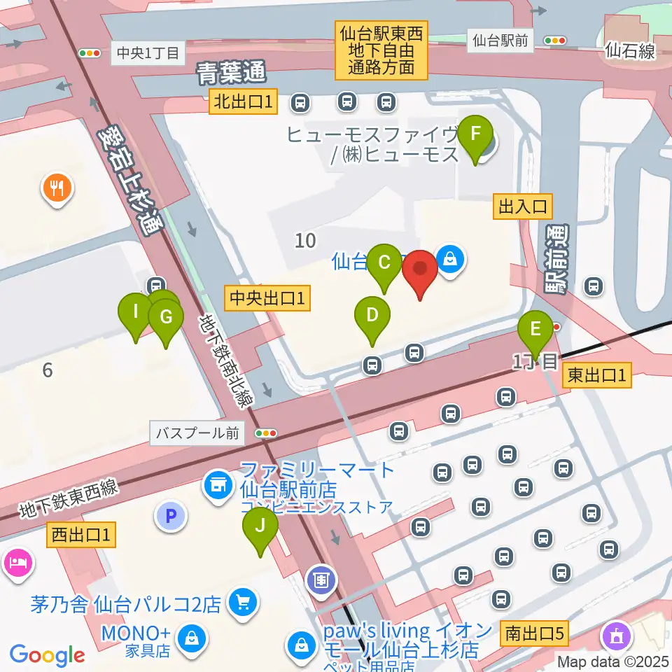 島村楽器 仙台ロフト店周辺のファミレス・ファーストフード一覧地図