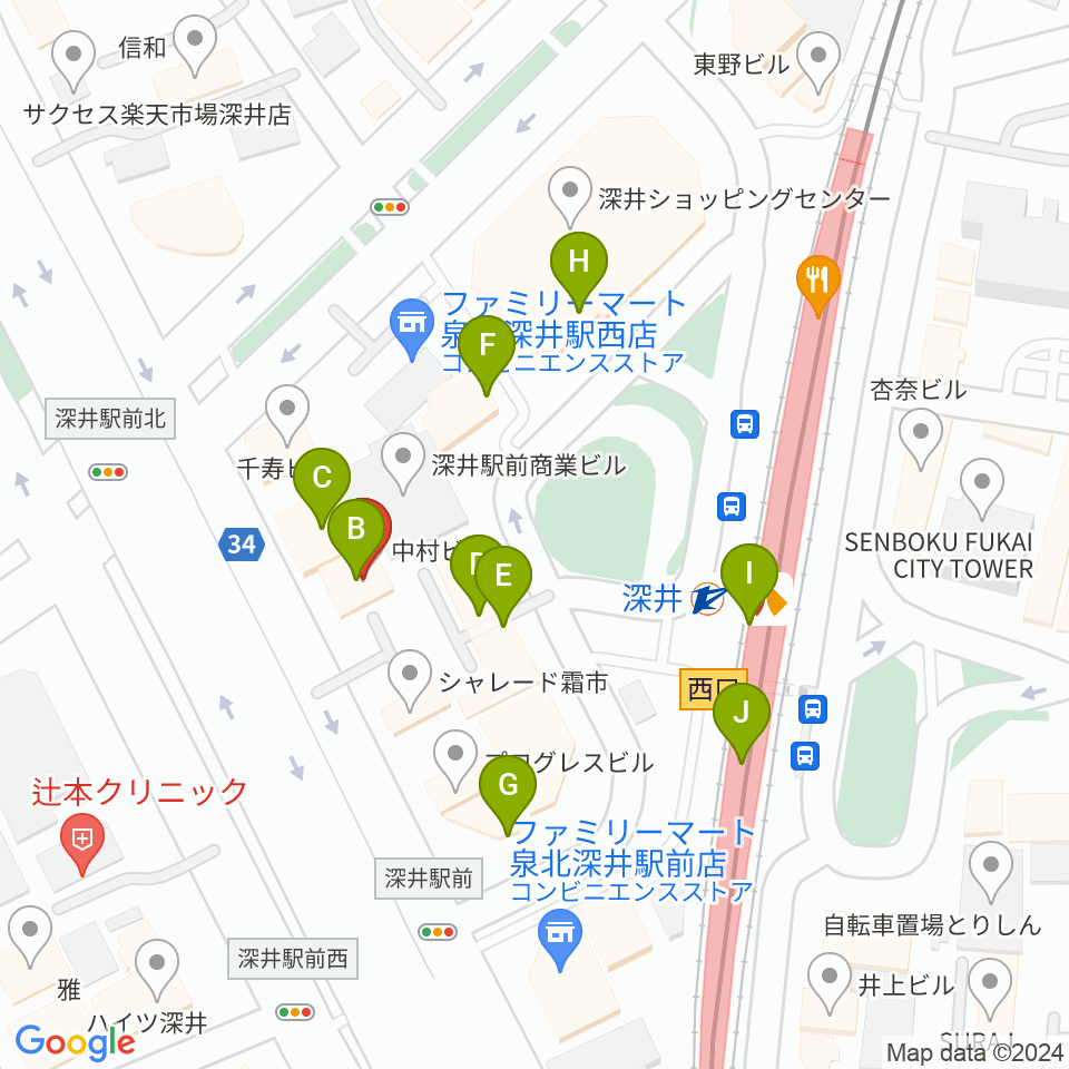 ベースオントップ深井駅前店周辺のファミレス・ファーストフード一覧地図
