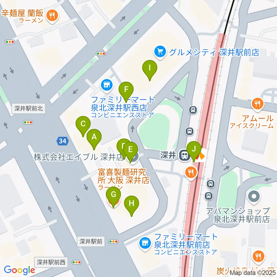 ベースオントップ深井駅前店周辺のファミレス・ファーストフード一覧地図
